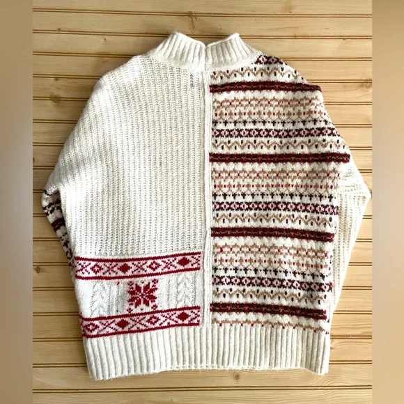 VTG Style American Eagle Winter Fair Isle Snowflake Mock Neck Sweater Size L - Picture 3 of 11